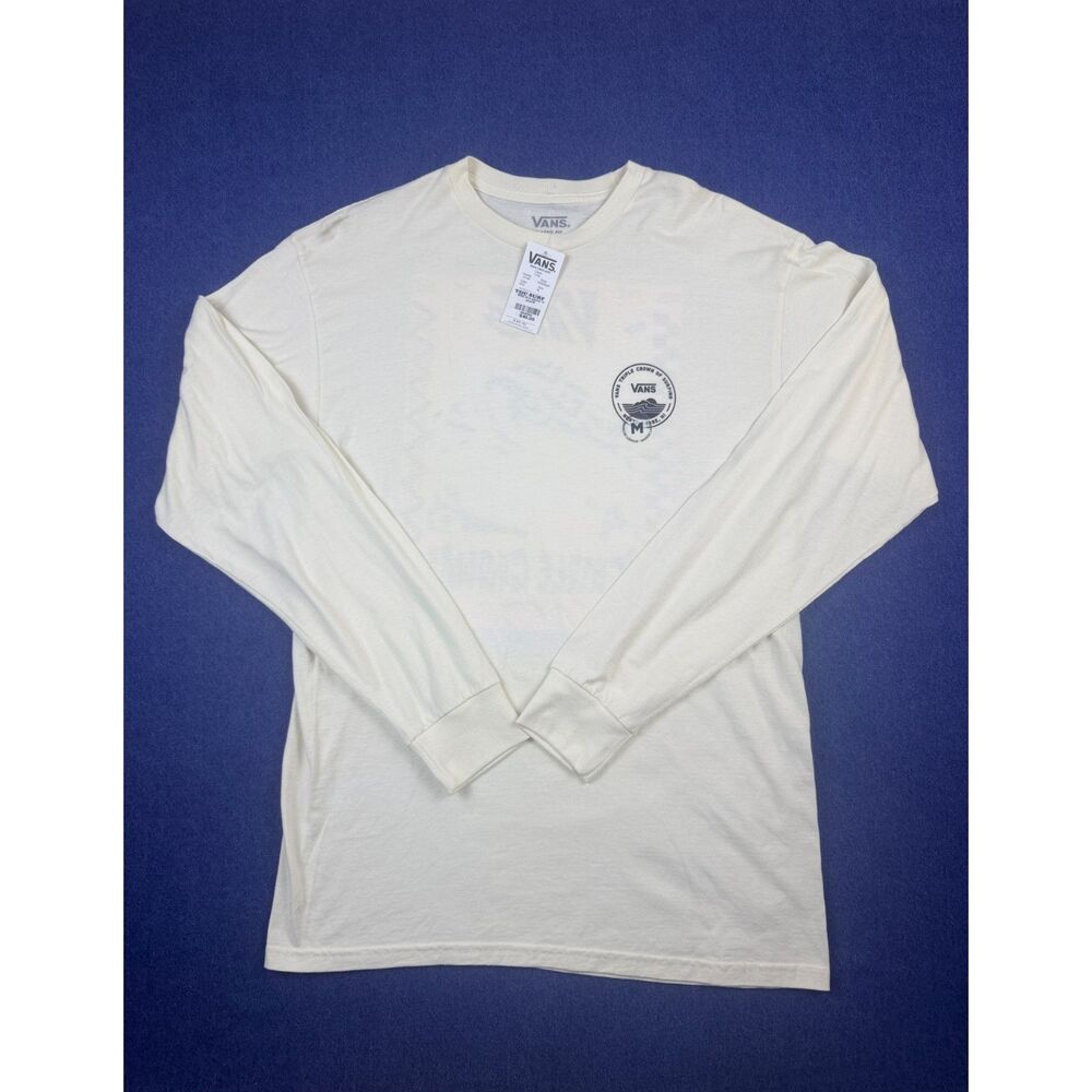 Vans Mens M Long Sleeve T Shirt Cream Classic Fit Logo NWT